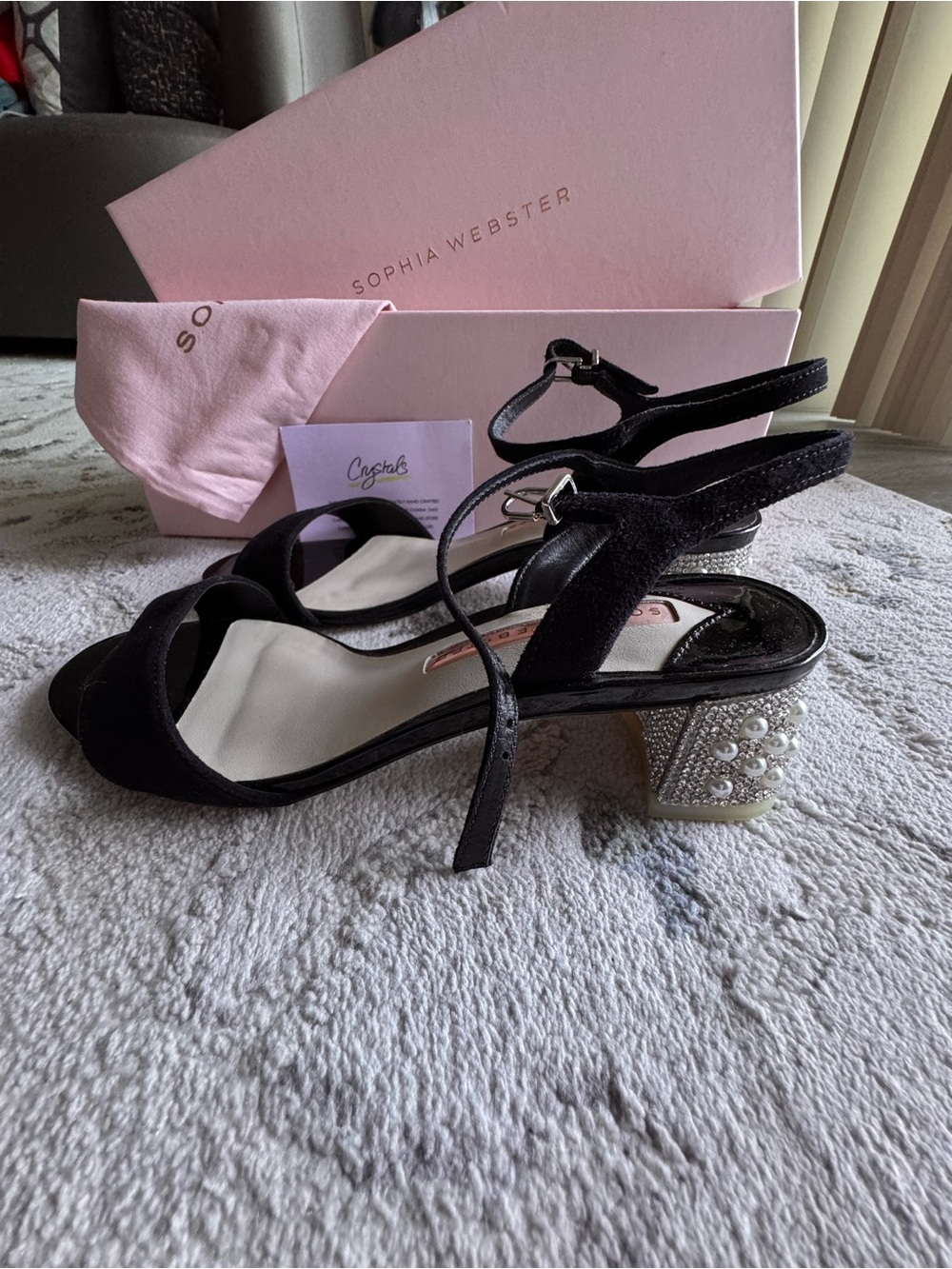 Sophia Webster Black Suede Pearl-Embellished Block Heels 36